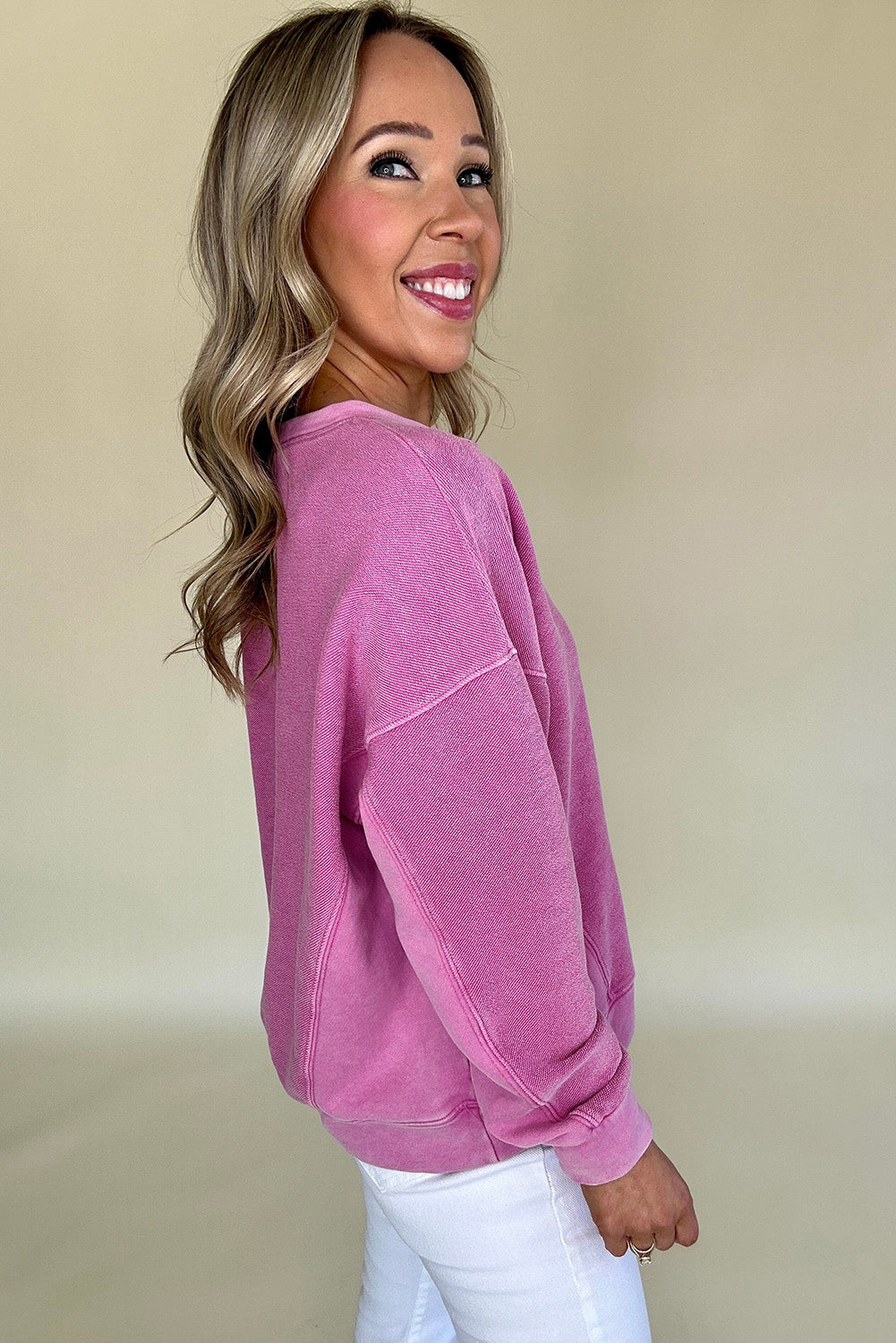 Skobeloff Notched Neck Exposed Seam Drop Shoulder Sweatshirt