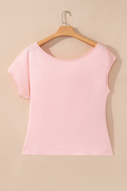 Black Plus Size Solid Color Asymmetric Neck Short Sleeve Blouse