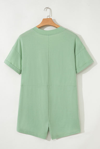 Myosotis Loose Half Sleeve V Neck Plain Romper