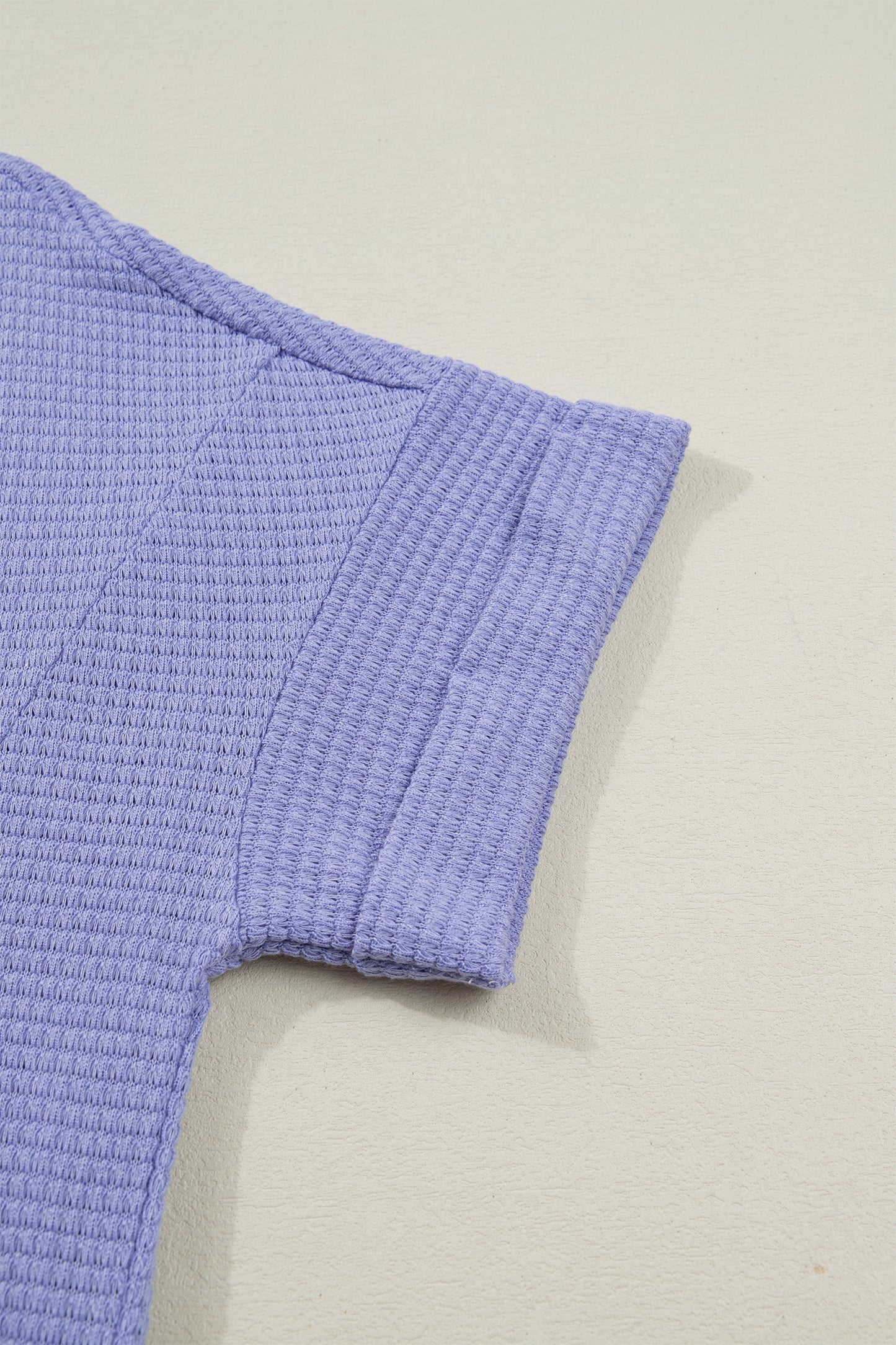 Clearly Aqua Waffle V Neck Short Sleeve Knit Top