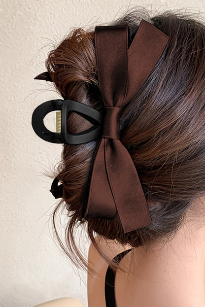 Light French Beige Solid Color Ribbon Bow Decor Hair Clip