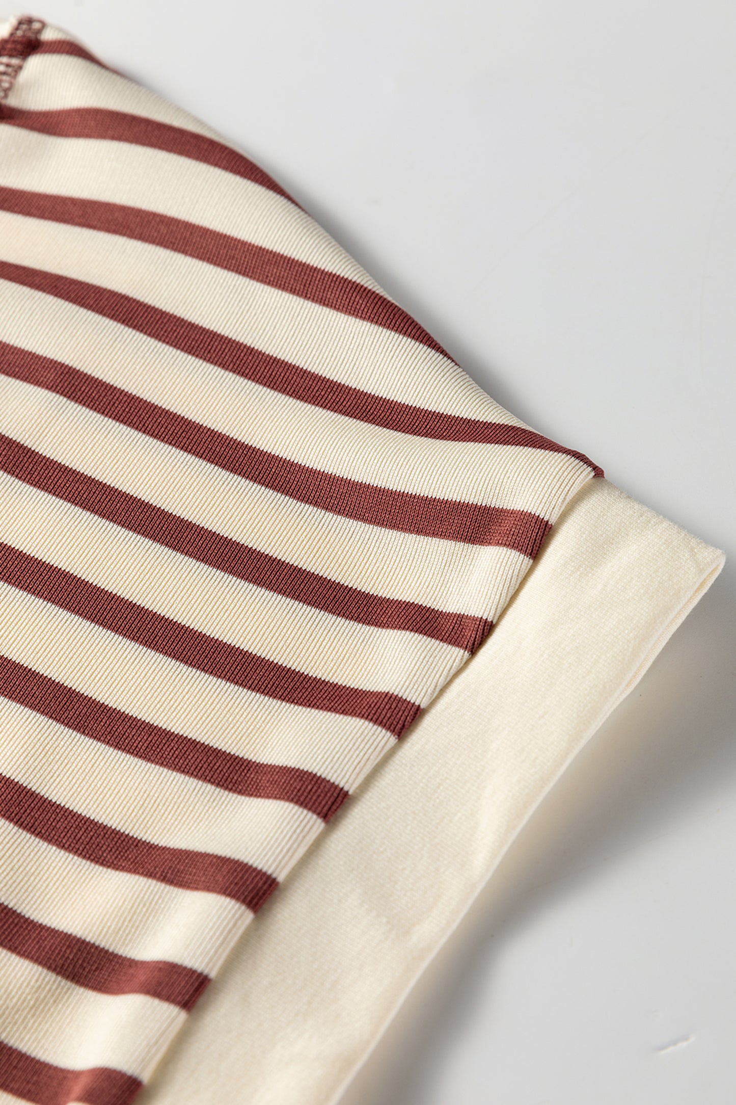Khaki Stripe Half Buttons Round Neck T Shirt
