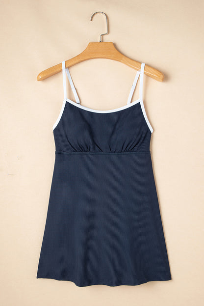 Navy Blue Color Block Edge Ribbed Pocketed Lined Athletic Dress