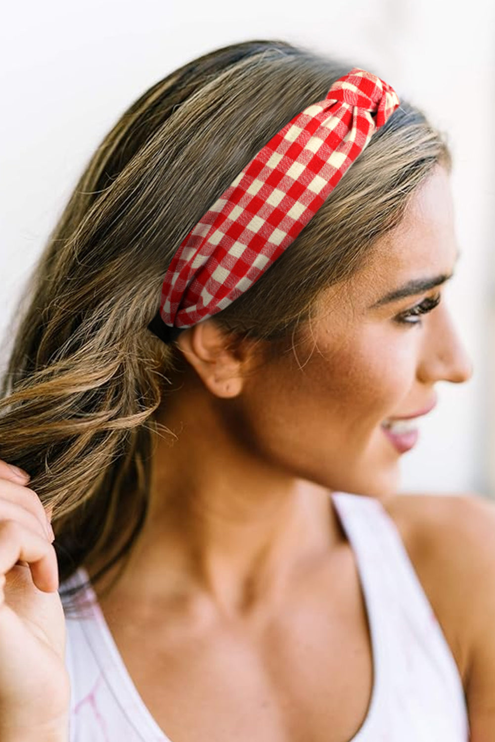 Fiery Red Classic Plaid Pattern Knotted Hairband