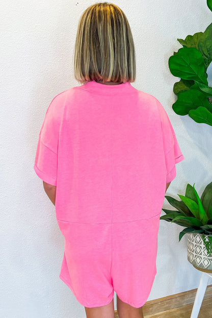 Myosotis Loose Half Sleeve V Neck Plain Romper