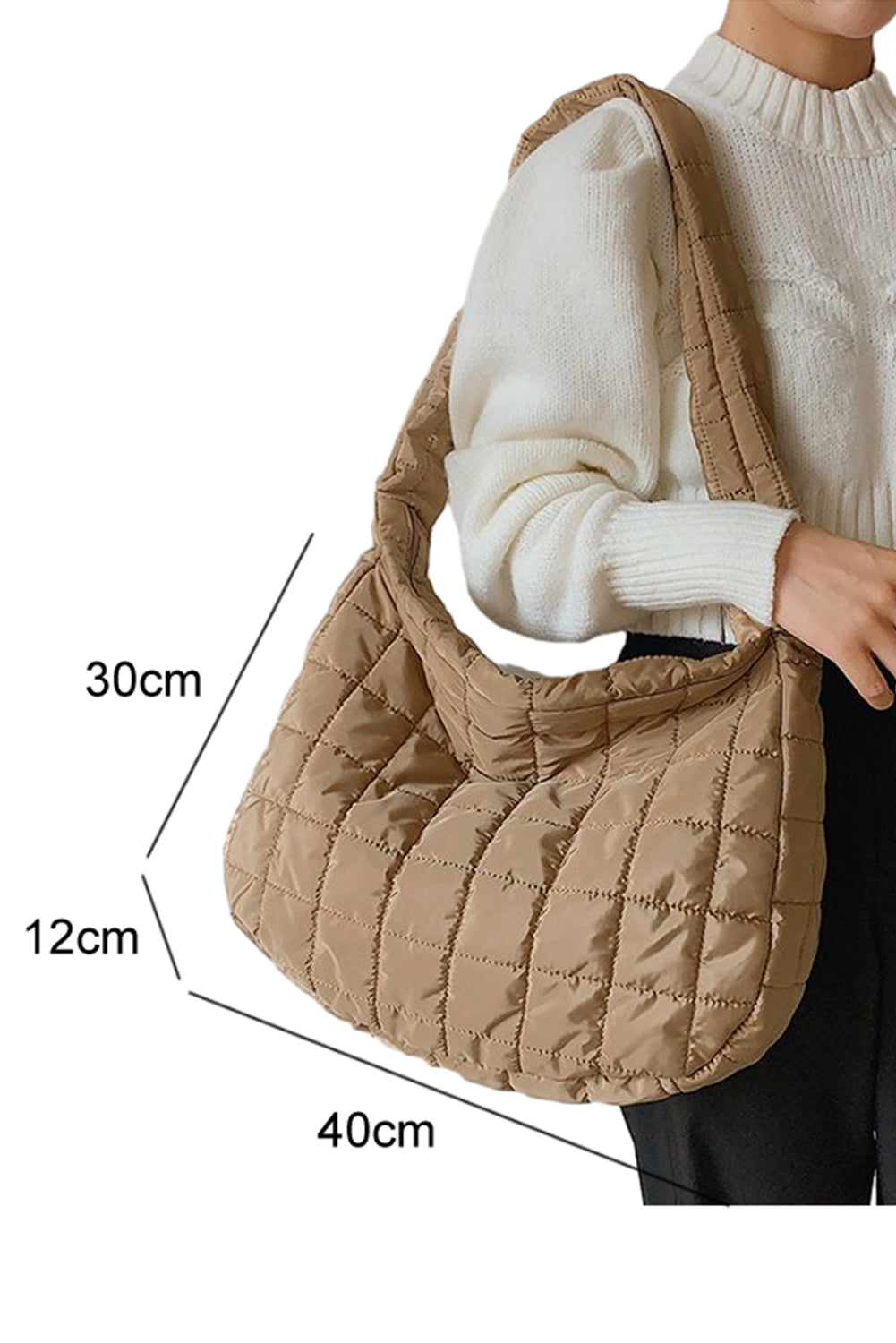 Coffee Casual Quilted Zipper Large Shoulder Bag