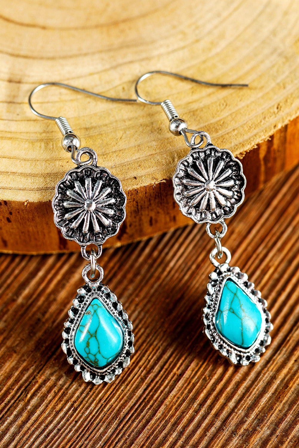 Peacock Blue Teardrop Turquoise Dangle Hook Earrings