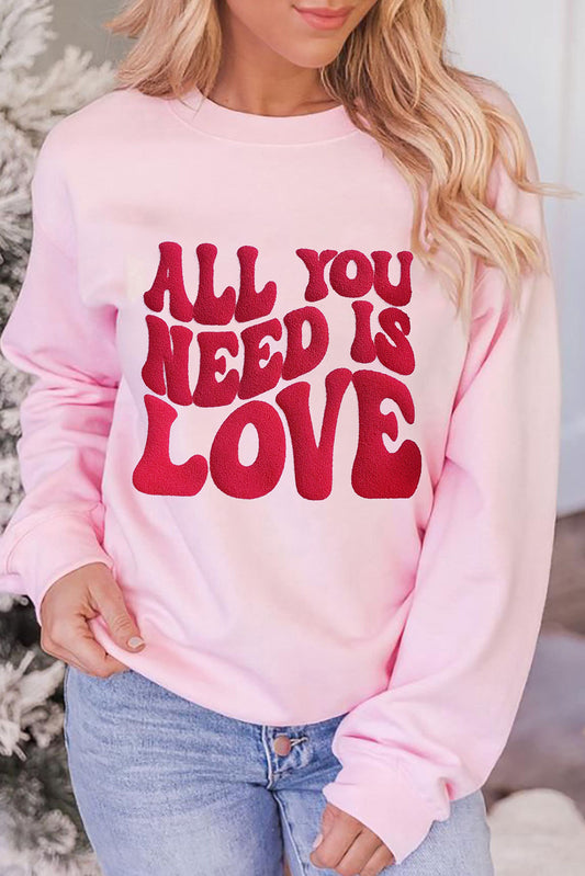 Pink ALL YOU NEED IS LOVE Valentines Slogan Printed Sweatshirt