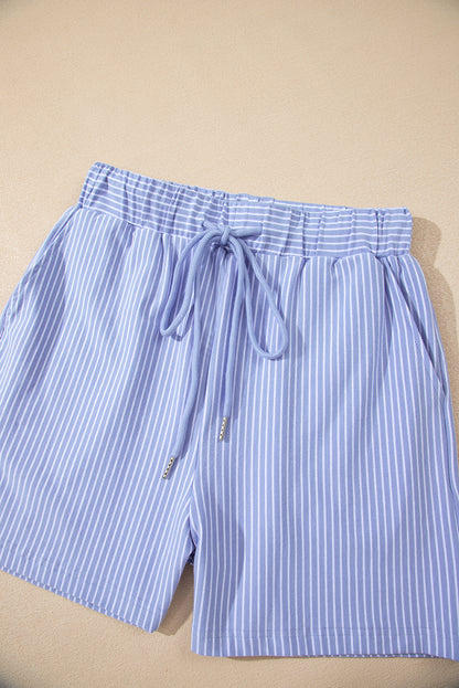 Purple Stripe Dolman Sleeve Polo Shirt and Drawstring Shorts Set