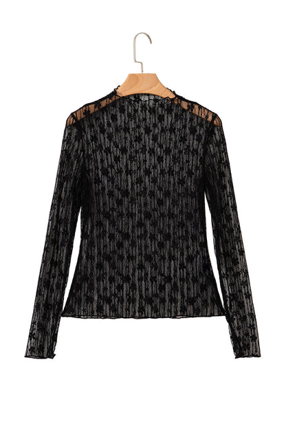 Ashleigh Blue Sheer Floral Lace Long Sleeve Slim Fit Top