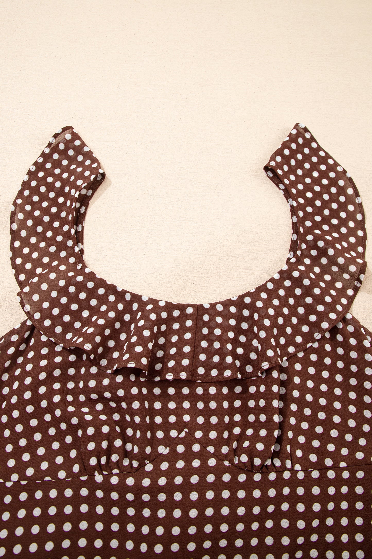 Coffee Polka Dot Print Backless Ruffled Tiered Maxi Dress