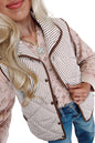 Brown Striped Snap Button Scalloped Hem Winter Vest